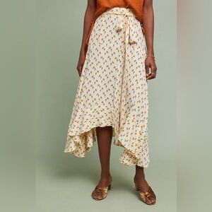 Faithfull The Brand Kamares Wrap Skirt Cream and Orange Sz. S